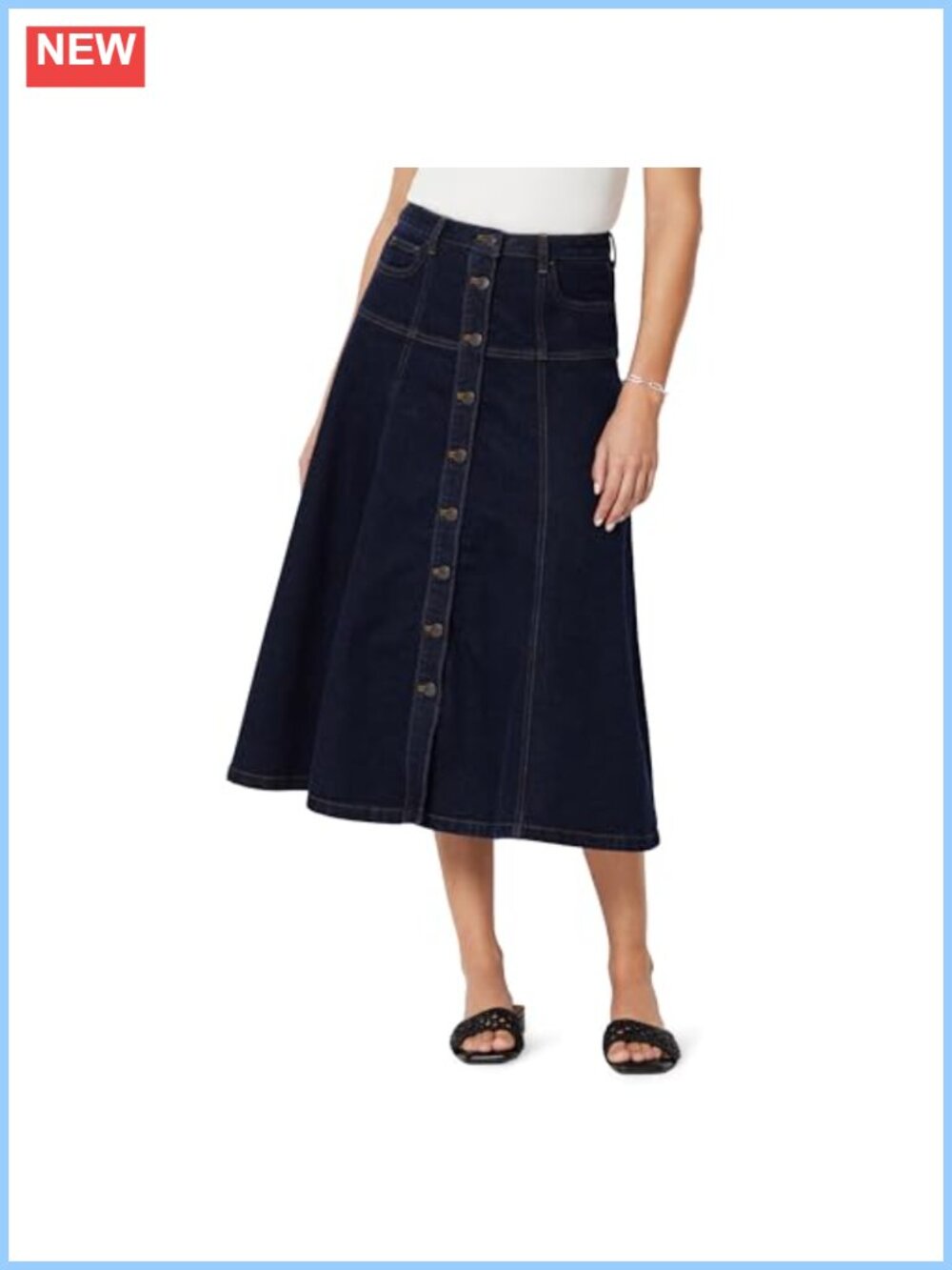 Women's High-Rise A-Line Denim Button-Down Midi Skirt Comfort Stretch